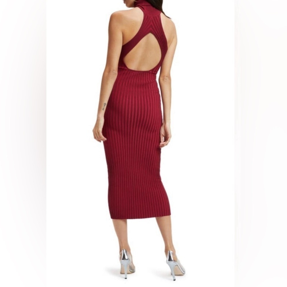 Good American Ribbed Midi Keyhole Dress Stretch in Team Cardinal 5/6 NWT - Picture 2 of 11